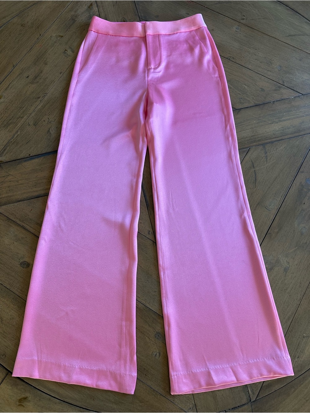 ALTERED Alice & Olivia Deanna High Waisted Bootcut Pants Pink Satin Women Size 2 - Picture 2 of 11